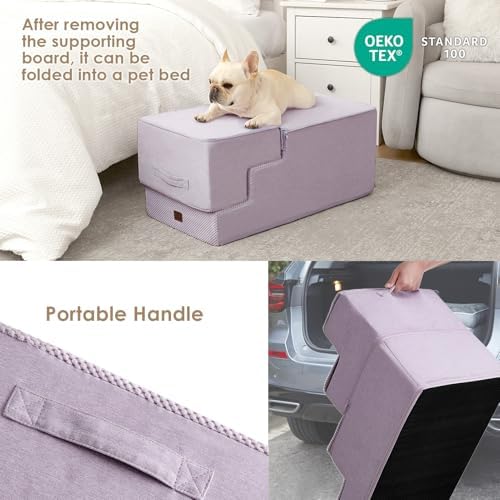EHEYCIGA Dog Stairs for High Bed 22.5" H, 5-Step Dog Steps, Lilac - Image 5