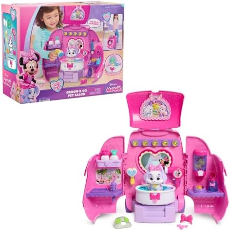 Disney Jr. Minnie Mouse Groom & Go Pet Salon Playset with Lights, Sounds by JustPlay