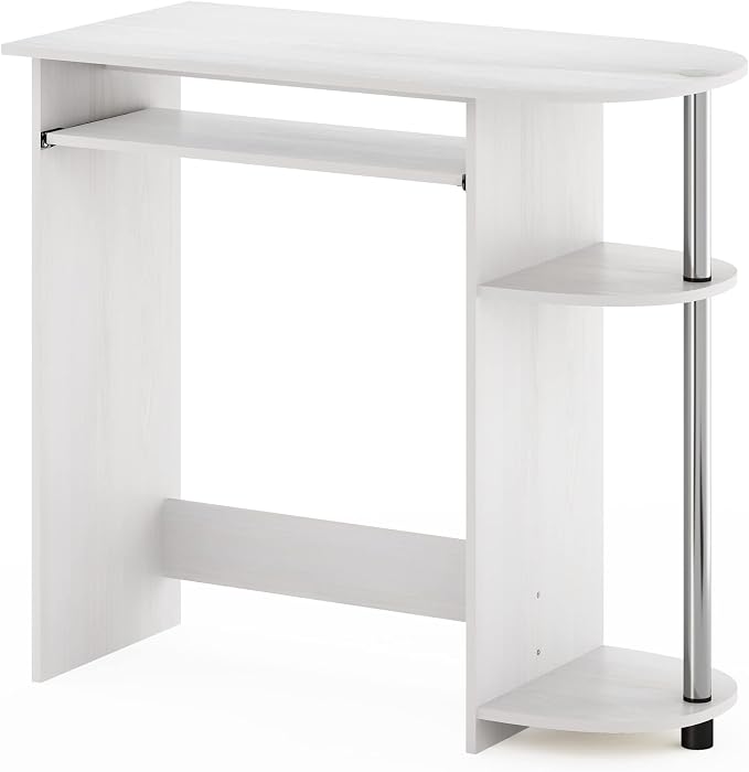 Furinno Simplistic Easy Assembly Computer Desk, with Keyboard Tray, White Oak/Stainless Steel - Image 5