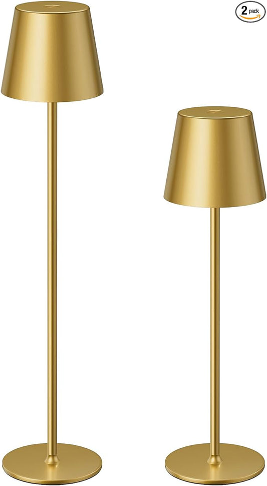 Kakanuo 20" Cordless Table Lamp Rechargeable Gold - 2 Pack 5000mAH Battery Operated Lamp for Counter, 3 Color Stepless Dimming Wireless Lamp for Dining Kitchen, Outdoor Patio, Touch Control by KakanuoLightings