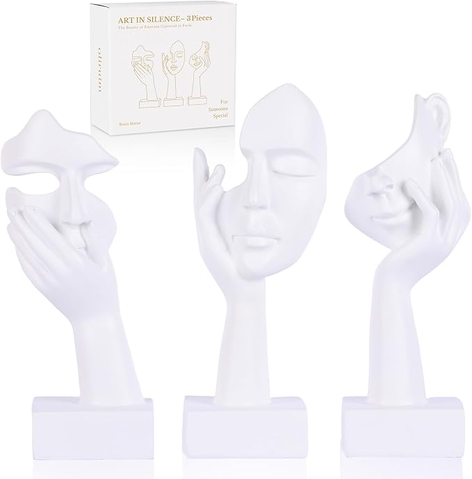 3 Pcs Thinker Small Statue Set - White Art Abstract Home Accent Figurines for Decor Woman Apartment Bookshelf Floating Shelf Coffee Table Office Desk Bathroom Counter Decor (3 Pcs White, 6") by oliruim