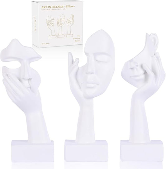 3 Pcs Thinker Small Statue Set - White Art Abstract Home Accent Figurines for Decor Woman Apartment Bookshelf Floating Shelf Coffee Table Office Desk Bathroom Counter Decor (3 Pcs White, 6") by oliruim