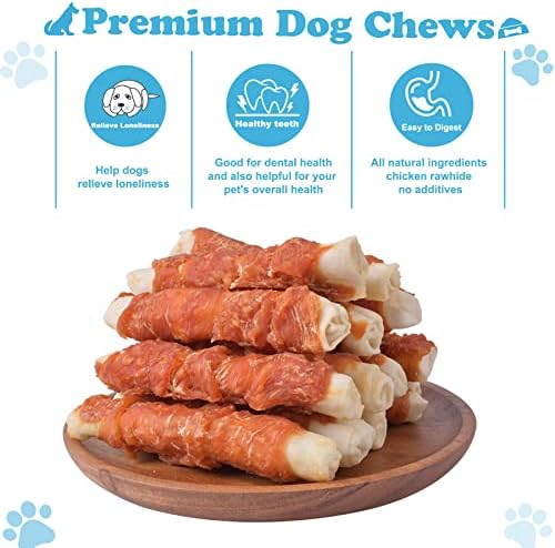 Chicken Wrapped Puffed Rawhide Rolls Dog Sticks Treats, 8 oz - Image 3