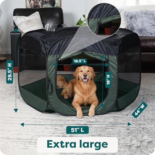 FurHaven Soft-Sided Dog & Cat Playpen, Portable Foldable Indoor & Outdoor Pet Playpen with Mesh Windows & Zippered Door, Hunter Green, Extra Large - Image 3