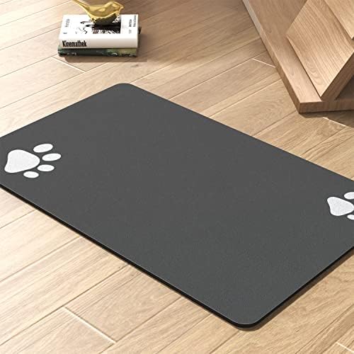 PADOOR Pet Feeding Mat-Absorbent Dog Mat for Food and Water Bowl-No Stains Quick Dry Water Dispenser Mat-Dog Accessories Pet Supplies-Bowl for Messy Drinkers（Darkgrey,17"x28"） by PADOOR