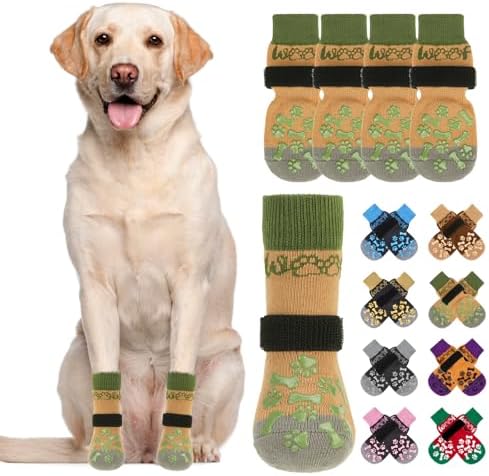 KOOLTAIL Dog Socks Shoes for Hot Pavement to Prevent Licking Paws, Winter Dog Boots&Paw Protector for Hardwood Floors Anti Slip,Traction Control Grip Booties for Small Medium Large Senior Dogs,Green L by KOOLTAIL