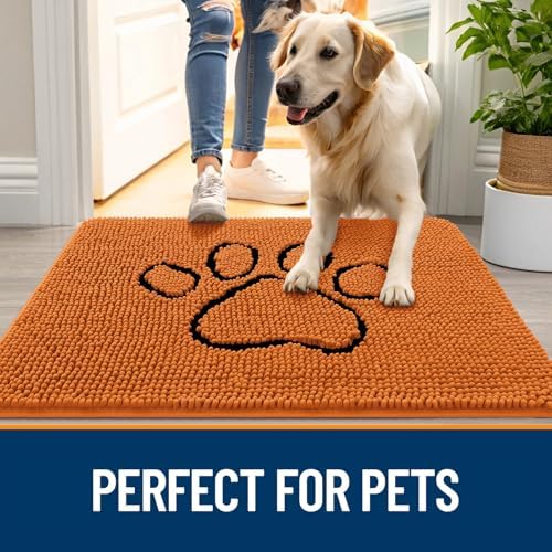 OLANLY Dog Door Mat for Muddy Paws 36x24, Paw Print Design Chenille Mud Mat - Image 6