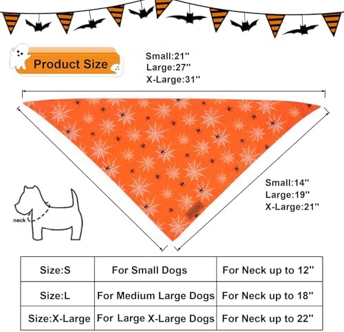 PTDECOR Orange Halloween Dog Bandana, Ghost Spider Web Pet Scarf, Large - Image 4