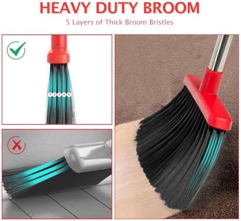 Broom and Dustpan Combo Set,51" Long Handle,Black Red - Image 3