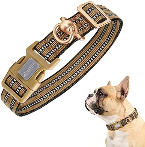 Auroth Dog Collar for Medium Large Dogs, Reflective Dog Collar, Soft Nylon Adjustable Dog Collars with Heavy Duty Metal D Ring Tangle Free (Medium:12"-19.6", Army Yellow) by AurothPets