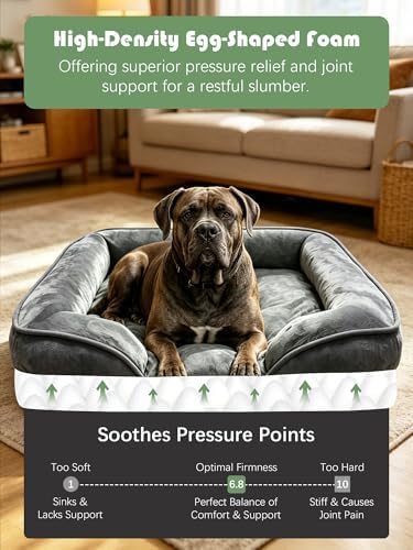 Spotted Play Orthopedic Dog Bed with Sides - Sofa Beds for Extra Large Dogs, Supportive Foam Pet Couch Bed with Washable Removable Cover, Waterproof Lining and Non-Slip Bottom, Dark Grey - XXL - Image 4