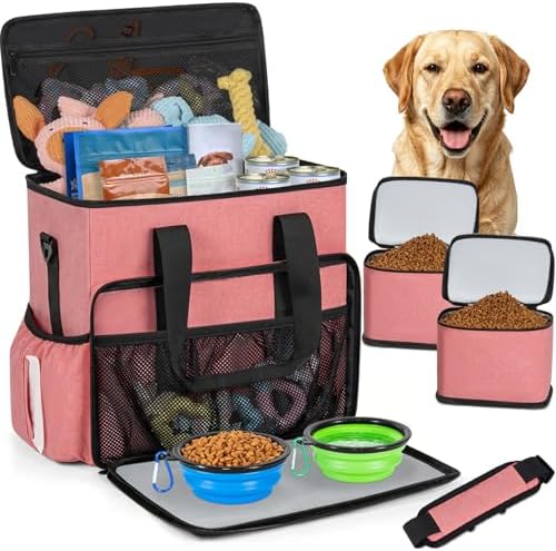 TORIBIO Large Dog Travel Bag for Supplies with Food Bowl by TORIBIO