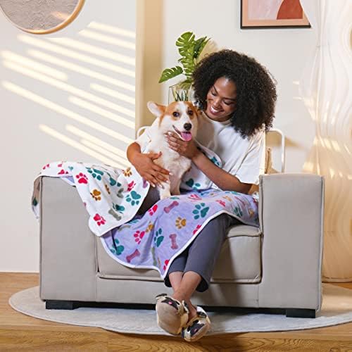 Luciphia 1 Pack 3 Blankets Fluffy Premium Fleece Pet Blanket Flannel Paw Bone Printed Throw for Dog Cat(Medium 30x20'', Purple/Pink/White) - Image 4
