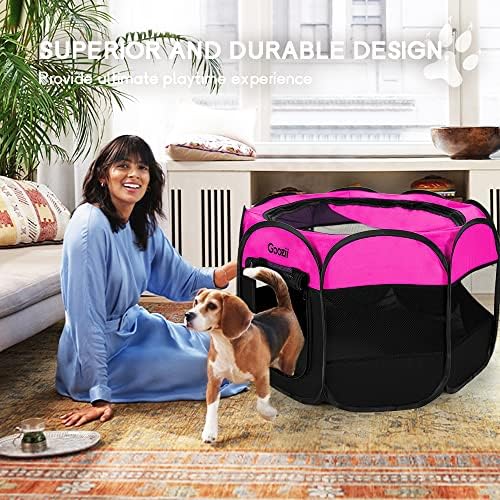 GOOZII Pet Cat Playpen for Indoor Cats Enclosed, Portable Foldable Dog Playpen Outdoor Tent Crate Cage with Zipper Top Cover Door for Kitten Puppy Outside Rv Car Camper (Small Size, Pink) - Image 2