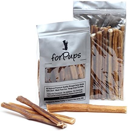 Standard Thickness Bully Sticks (6 inch, 25-Pack) - All Natural, Grass-Fed, Non-GMO 100% Beef Pizzle Dog Chews, Fully Digestible, Dental Treats for Puppies, Medium & Small Dogs (6"-25pk) by forPups