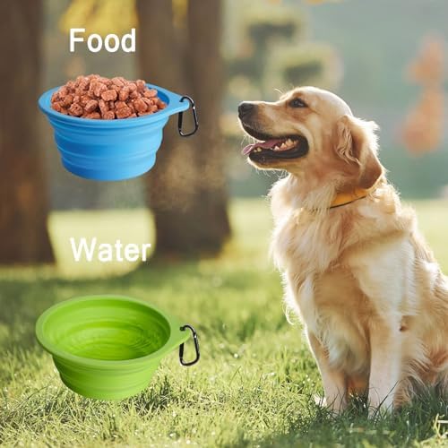 PetBonus 2-Pack Large Silicone Collapsible Dog Bowls, 34oz/1000ml BPA Free Portable Foldable Travel Bowl for Pet Cat, Food Water Feeding Dish for Camping with 2 Carabiners (Light Blue & Green) - Image 4