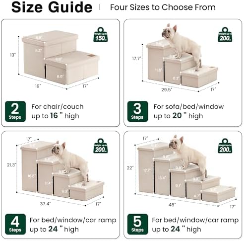 Love's cabin Dog Stairs for High Bed, Foldable Pet Stairs for Small Medium or Large Dogs Puppy with Storage for Bed or Couch, Cat Dog Steps Ramp with Zip up to 200 lbs, Beige, 5 Steps - Image 2