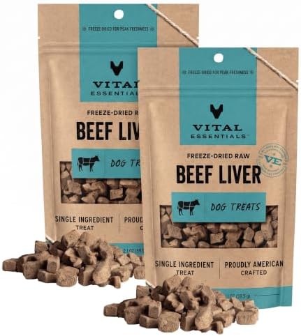 Vital Essentials Freeze Dried Dog Treats | Beef Liver, Single Ingredient | Premium Quality | Grain Free Training Treats for Dogs, 2.1 oz Bag (Pack of 2) by VitalEssentials