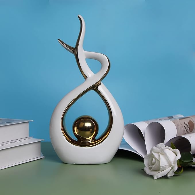 Norrclp Home Decor Modern Abstract Art Ceramic Statue Table Decorations for Dining Room Living Room Office Centerpiece (White and Gold, Large) - Image 2