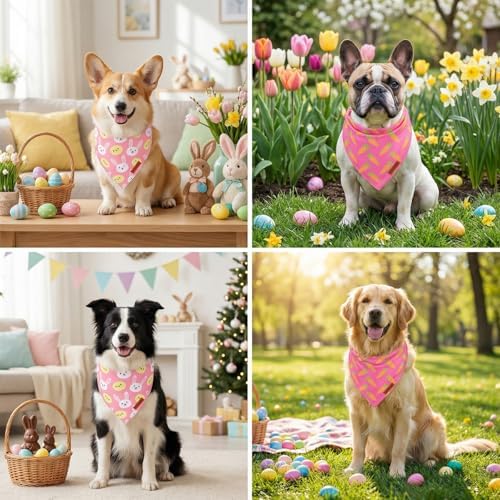 PTDECOR Pink Easter Dog Bandana, Easter Rabbit Carrot Dog Scarf, Large - Image 2
