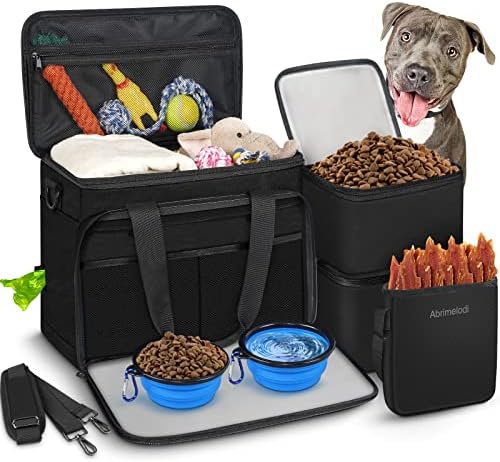 6 Set Dog Travel Bag, Large Pet Travel Kit for Supplies, Black by Abrimelodi