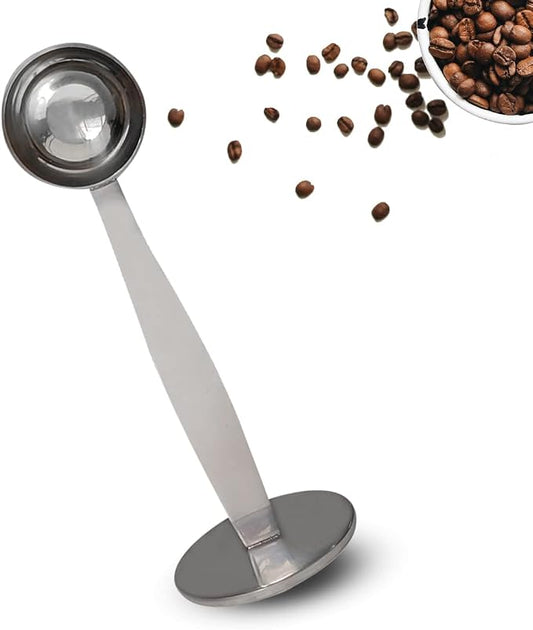 2-in-1 Coffee Scoops, 304 Stainless Steel Tablespoon Measure Spoon, with Pressed Bottom for Coffee Bean Press Coffee Grinding Pressing（Silver15 ml） by zhuohai
