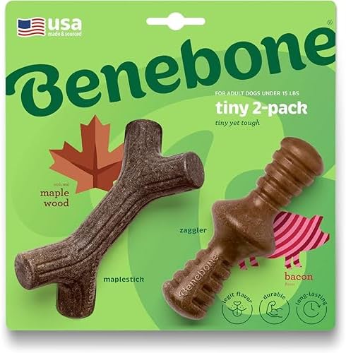 Benebone 2-Pack Maplestick/Zaggler Durable Dog Chew Toys, Dog Bones, Tiny by Benebone