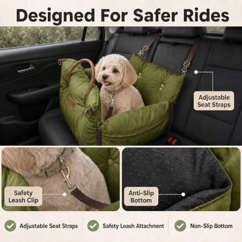 Pet Car Seat with Safety Tether, Carry Handles and Non-Slip Base,DarkGreen - Image 3