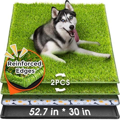 Hompet Dog Grass Pad with Tray Large, 52.7"x30", 2 Reusable Artificial Turf for Dogs Potty, Waterproof Non-Slip Washable Pee Pads, Quickly Absorbency Portable Dog Litter Box for Indoor/Outdoor Use by Hompet