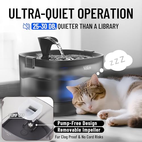 Veken 85oz/2.5L Cat Water Fountain with Detachable Tank & Secure Clips, D1 - Image 3