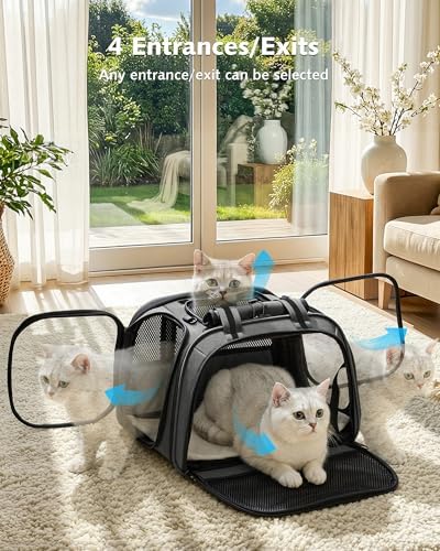 Pecute Cat Carrier,Double Bubble Pet Carrier for Cat Small Dogs,Gray M - Image 2