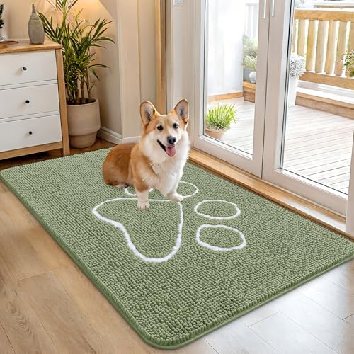 OLANLY Dog Door Mat for Muddy Paws 45x27, Paw Print Design Chenille Mud Mat by OLANLY