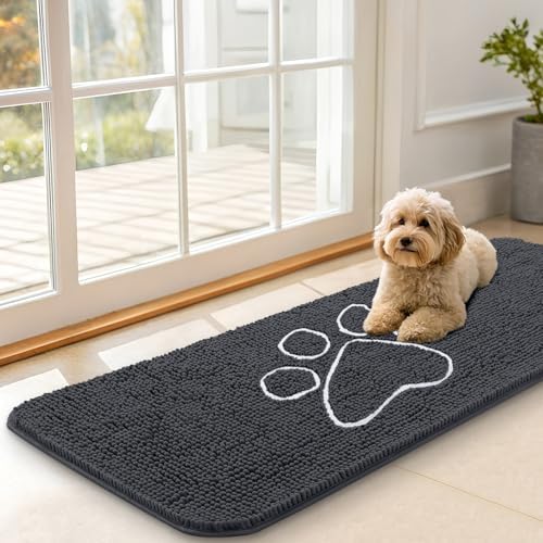 OLANLY Dog Door Mat for Muddy Paws 47x17, Paw Print Design Chenille Mud Mat by OLANLY