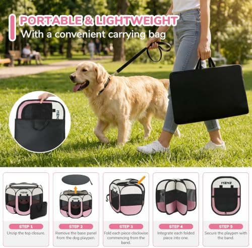 Dog Cat Small Animal Puppy Playpen Crate, Large, Pink - Image 3
