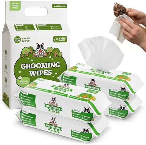 Pogi's Dog Grooming Wipes for Paws & Butt, Green Tea Scent, 400 Wipes by PogisPetSupplies