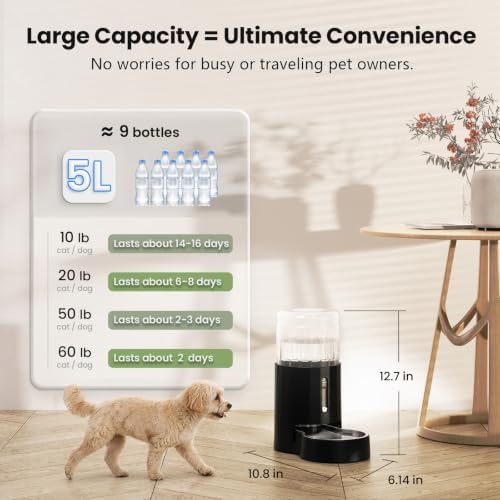 CZPET 5L Gravity Water Bowl Dispenser for Cats and Dogs (Black) - Image 4