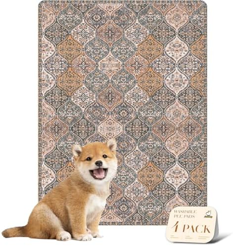 nunubaby 4PACK Washable Pee Pads for Dogs, Stylish, Non-Slip and Leak-Proof Pee Pads. Reusable Potty Pads for Dogs for Crates and Floors.(Brown/Multi,18" x24" ) by Nunubaby