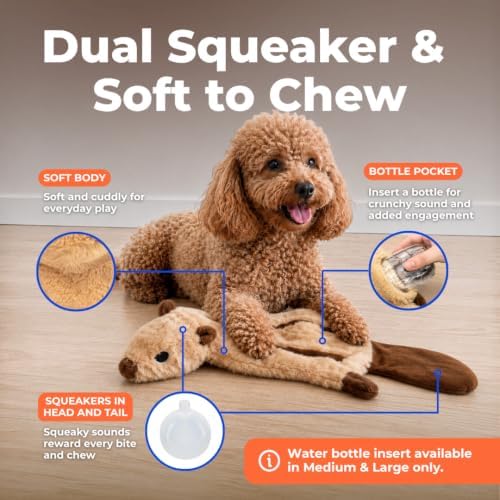 Best Pet Supplies 2-in-1 Stuffless Squeaky Dog Toy - Squirrel, Medium - Image 3