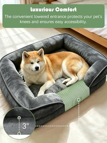 Spotted Play Orthopedic Dog Bed with Sides - Sofa Beds for Extra Large Dogs, Supportive Foam Pet Couch Bed with Washable Removable Cover, Waterproof Lining and Non-Slip Bottom, Dark Grey - XL-Plus - Image 3