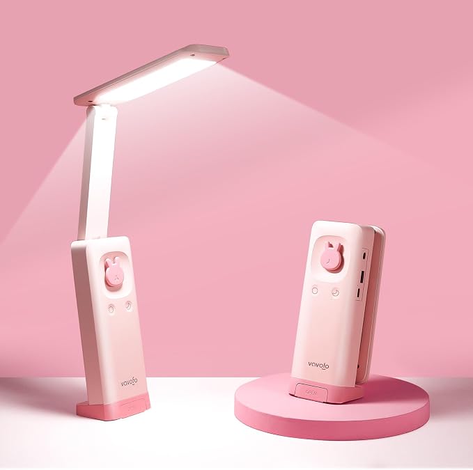 VAVOFO Cute Bunny Desk Lamp, Foldable LED Rechargeable Table Light, Eye-Caring Reading Lamp, 3 Color Modes & Dimmable, for Kids Girls Bedroom Study Dorm Room(Pink) by VAVOFO