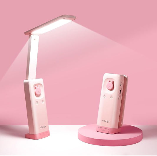 VAVOFO Cute Bunny Desk Lamp, Foldable LED Rechargeable Table Light, Eye-Caring Reading Lamp, 3 Color Modes & Dimmable, for Kids Girls Bedroom Study Dorm Room(Pink) by VAVOFO