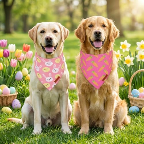 PTDECOR Pink Easter Dog Bandana, Easter Rabbit Carrot Dog Scarf, X-Large - Image 3
