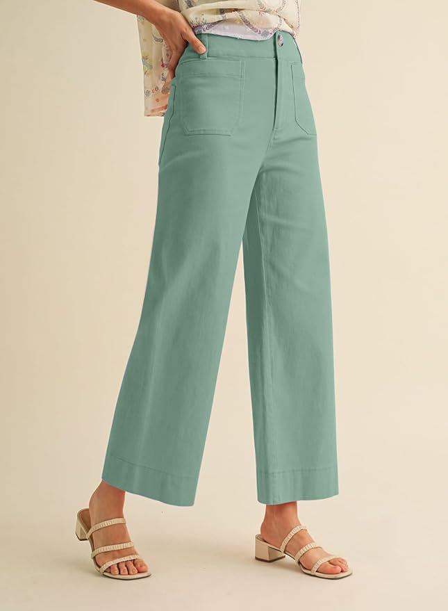 miduo Womens High Waisted Cropped Wide Leg Stretchy Straight Pants Trousers with Pockets - Image 4