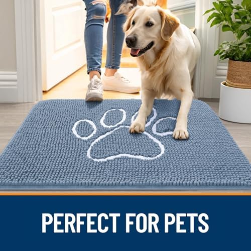 OLANLY Dog Door Mat for Muddy Paws 32x20, Paw Print Design Chenille Mud Mat - Image 6