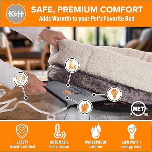 K&H Pet Bed Warmer, Safety Listed, Dog Heating Pad, XL 26.5 X 16.75in Gray - Image 3