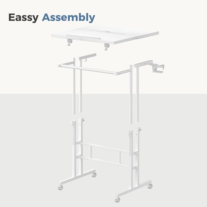 DUMOS Rolling Standing Desk, Sit Stand Desk, Computer Cart | Manual Height Adjustable, Split Top Mobile, Laptop Workstation, Portable Home Office, Walking Pad Study Surface, Modern White - Image 8