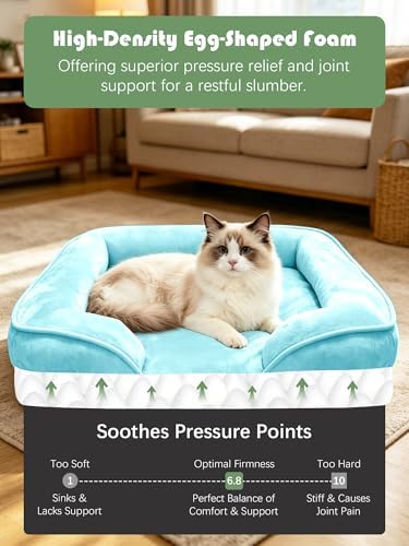 Spotted Play Orthopedic Dog Bed with Sides - Sofa Beds for Small Dogs, Supportive Foam Pet Couch Bed with Washable Removable Cover, Waterproof Lining and Non-Slip Bottom, Ice Blue - S - Image 4
