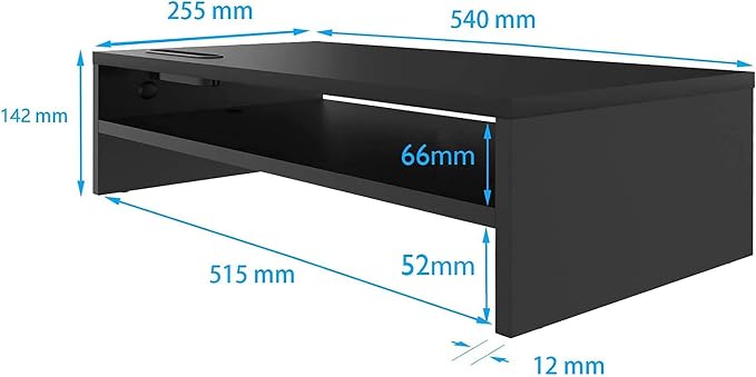 BONTEC Wood Monitor Stand Riser, 2-Tier Desktop Organizer with Storage, Ergonomic Computer Stand for Desk, Cable Management, Cellphone Holder, 21.3 Inch Shelf, Black | Ergonomic Computer Stand for Desk, Cable Management, Cellphone Holder, 21.3 Inch She... - Image 6