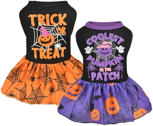 2-Pack Halloween Dog Dress Pet Dresses Skirts with Spider Pumpkin Patterns for Puppies Cats Dog Halloween Costume Outfit Apparel Clothes for Small Medium Dogs Kittens M by Vehomy