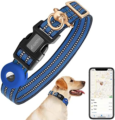 Auroth Airtag Dog Collar, Adjustable Air Tag Case Holder Dog Collar for Medium Large Dogs, Airtag Dog Collar Holder with Heavy Duty D Ring Tangle Free by AurothPets